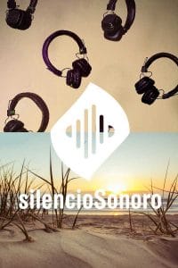 Ilustración de auriculares inalámbricos silencioSonoro en tonos morados