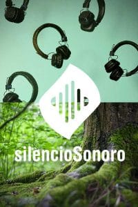 Ilustración de auriculares inalámbricos silencioSonoro en tonos verdes